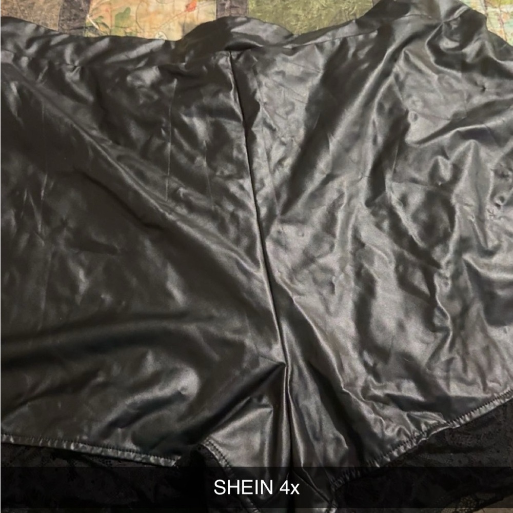 SHEIN Shiny Faux Leather High-Waist Shorts in Black